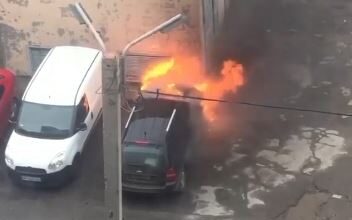 В Запорожье в районе Уральских казарм загорелся внедорожник (ВИДЕО)